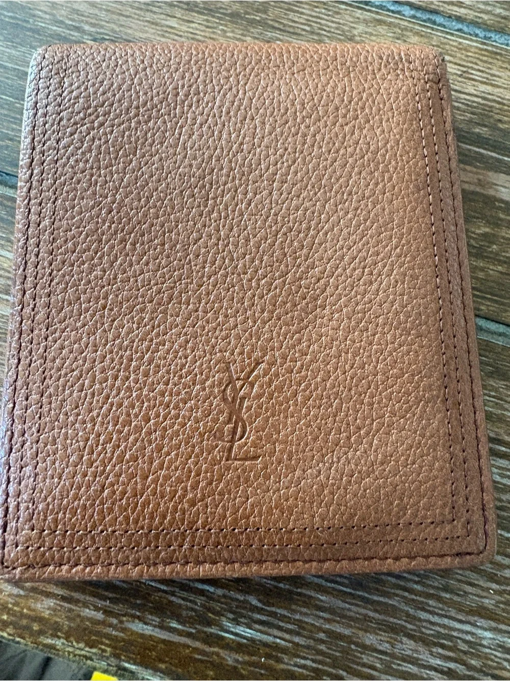 Saint Laurent Tan Pebble Leather Men’s Wallet with YSL Debossing